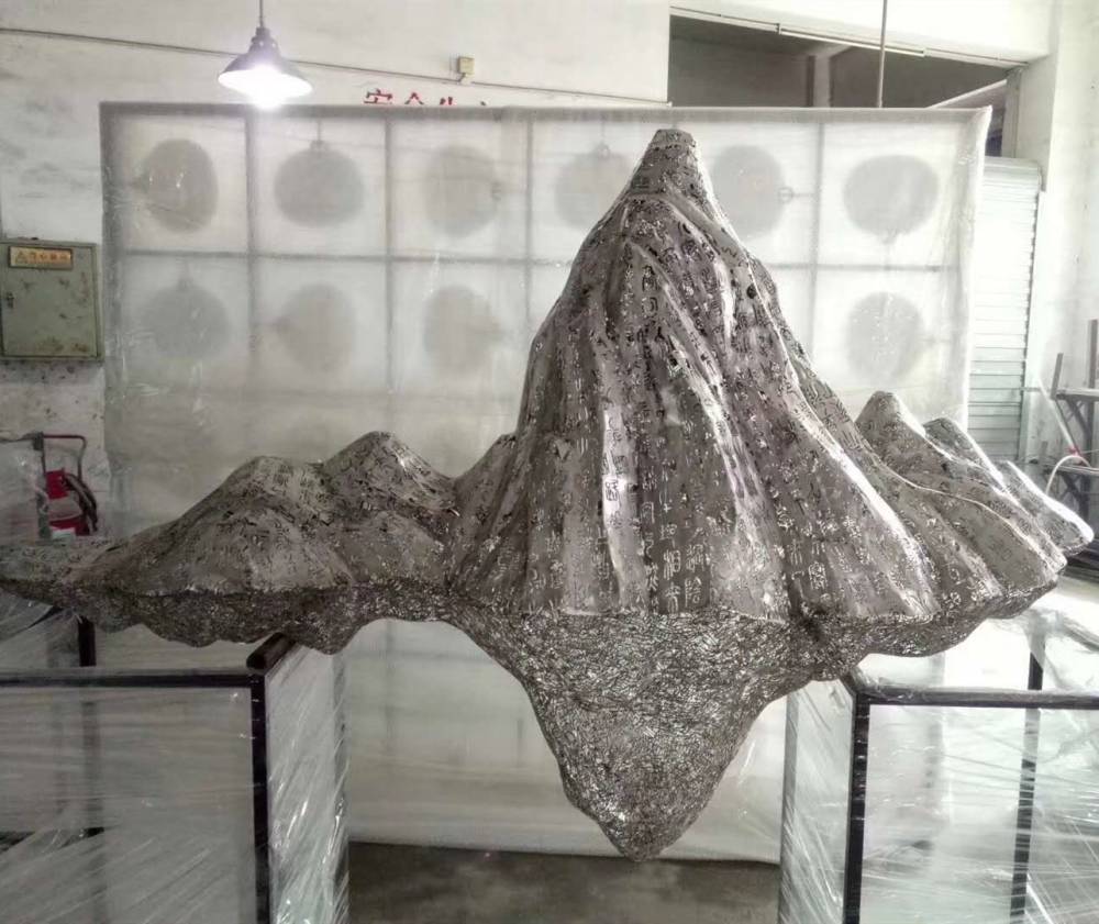 【铁艺假山雕塑制作/不锈钢假山水景雕塑/镜面白钢水滴卵石摆件铁艺假